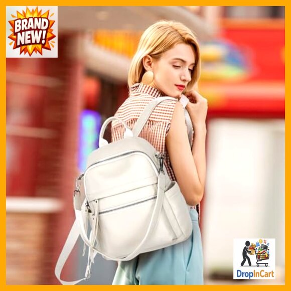 Genuine Leather Backpack Purse Convertible Daypack Shoulder Bag Elegant Minimal
